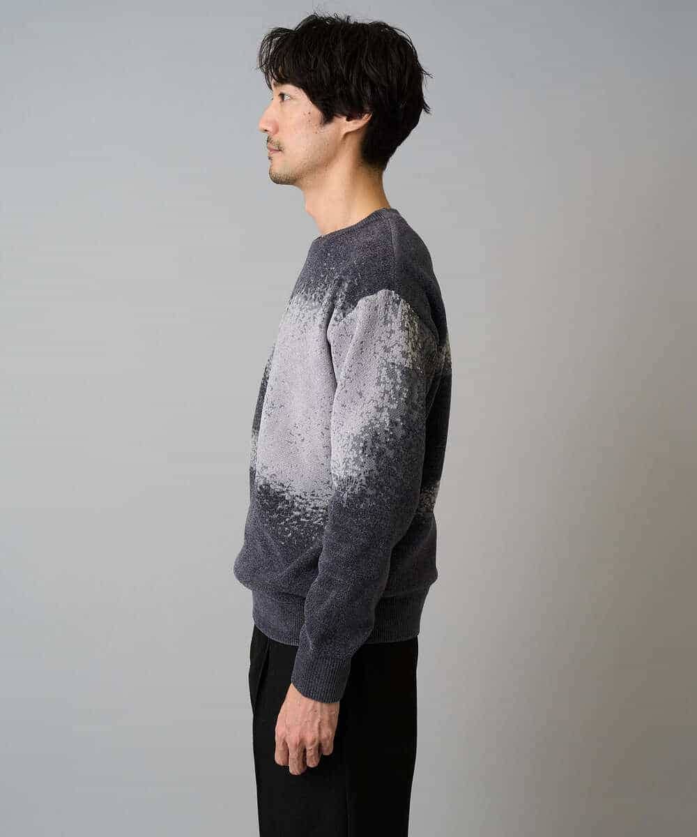 KHFAD25079 a.v.v MEN(アー・ヴェ・ヴェ) 【洗濯機で洗える】モールジャカードボカシ柄ニット グレー系