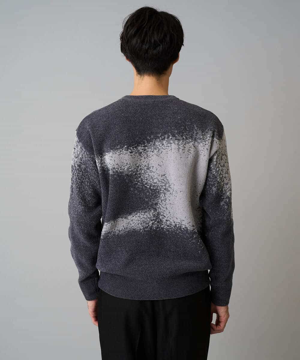 KHFAD25079 a.v.v MEN(アー・ヴェ・ヴェ) 【洗濯機で洗える】モールジャカードボカシ柄ニット グレー系