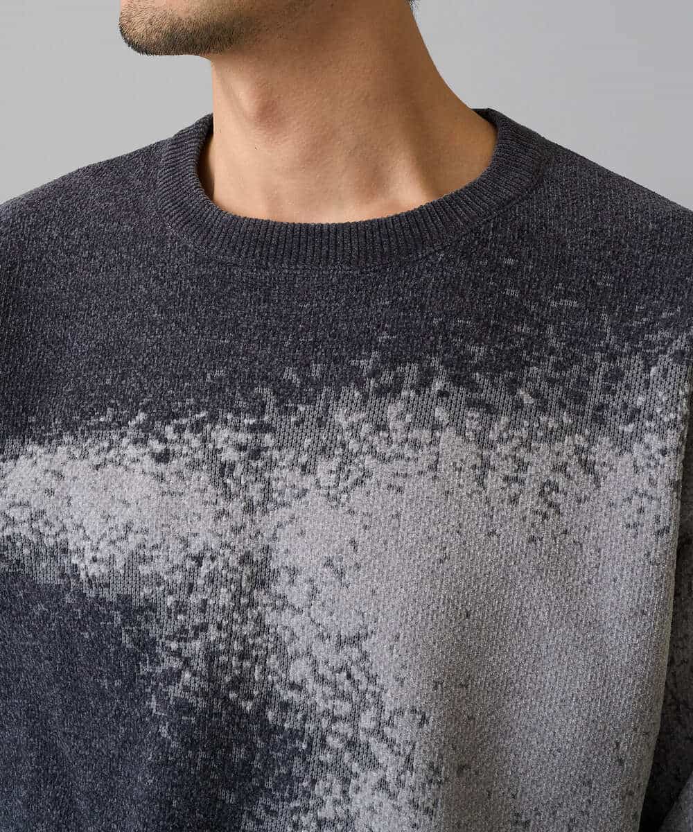 KHFAD25079 a.v.v MEN(アー・ヴェ・ヴェ) 【洗濯機で洗える】モールジャカードボカシ柄ニット グレー系