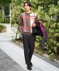 KHFAD26069 a.v.v MEN(アー・ヴェ・ヴェ) 【洗濯機で洗える】チェックジャカードクルーネックニット ブラウン