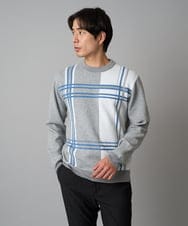 KHFAD26069 a.v.v MEN(アー・ヴェ・ヴェ) 【洗濯機で洗える】チェックジャカードクルーネックニット グレー