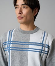 KHFAD26069 a.v.v MEN(アー・ヴェ・ヴェ) 【洗濯機で洗える】チェックジャカードクルーネックニット グレー