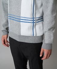 KHFAD26069 a.v.v MEN(アー・ヴェ・ヴェ) 【洗濯機で洗える】チェックジャカードクルーネックニット グレー