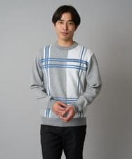 KHFAD26069 a.v.v MEN(アー・ヴェ・ヴェ) 【洗濯機で洗える】チェックジャカードクルーネックニット グレー