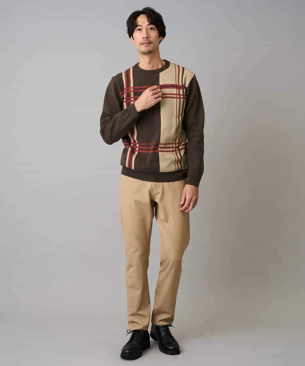 KHFAD26069 a.v.v MEN(アー・ヴェ・ヴェ) 【洗濯機で洗える】チェックジャカードクルーネックニット グレー