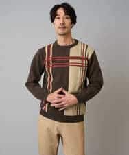 KHFAD26069 a.v.v MEN(アー・ヴェ・ヴェ) 【洗濯機で洗える】チェックジャカードクルーネックニット グレー