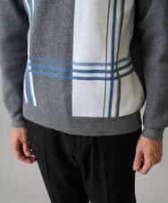 KHFAD26069 a.v.v MEN(アー・ヴェ・ヴェ) 【洗濯機で洗える】チェックジャカードクルーネックニット グレー