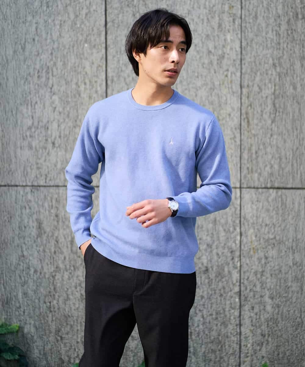 KHFAD40049 a.v.v MEN(アー・ヴェ・ヴェ) 【洗濯機で洗える】ジャカードクルーネックニット ライトブルー