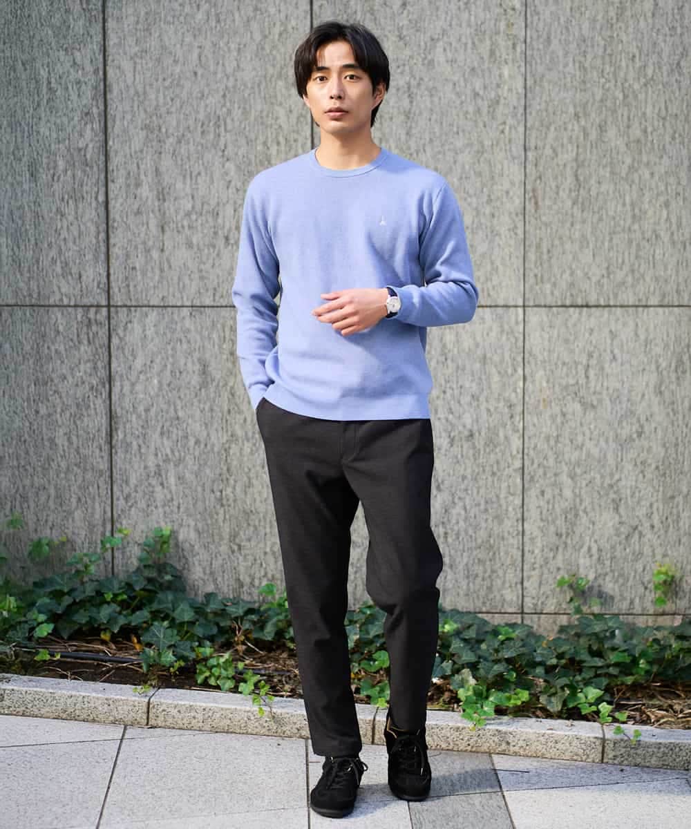 KHFAD40049 a.v.v MEN(アー・ヴェ・ヴェ) 【洗濯機で洗える】ジャカードクルーネックニット ラベンダー