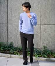 KHFAD40049 a.v.v MEN(アー・ヴェ・ヴェ) 【洗濯機で洗える】ジャカードクルーネックニット ラベンダー