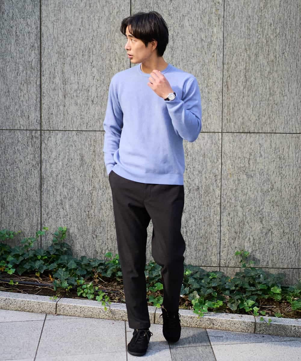 KHFAD40049 a.v.v MEN(アー・ヴェ・ヴェ) 【洗濯機で洗える】ジャカードクルーネックニット ラベンダー