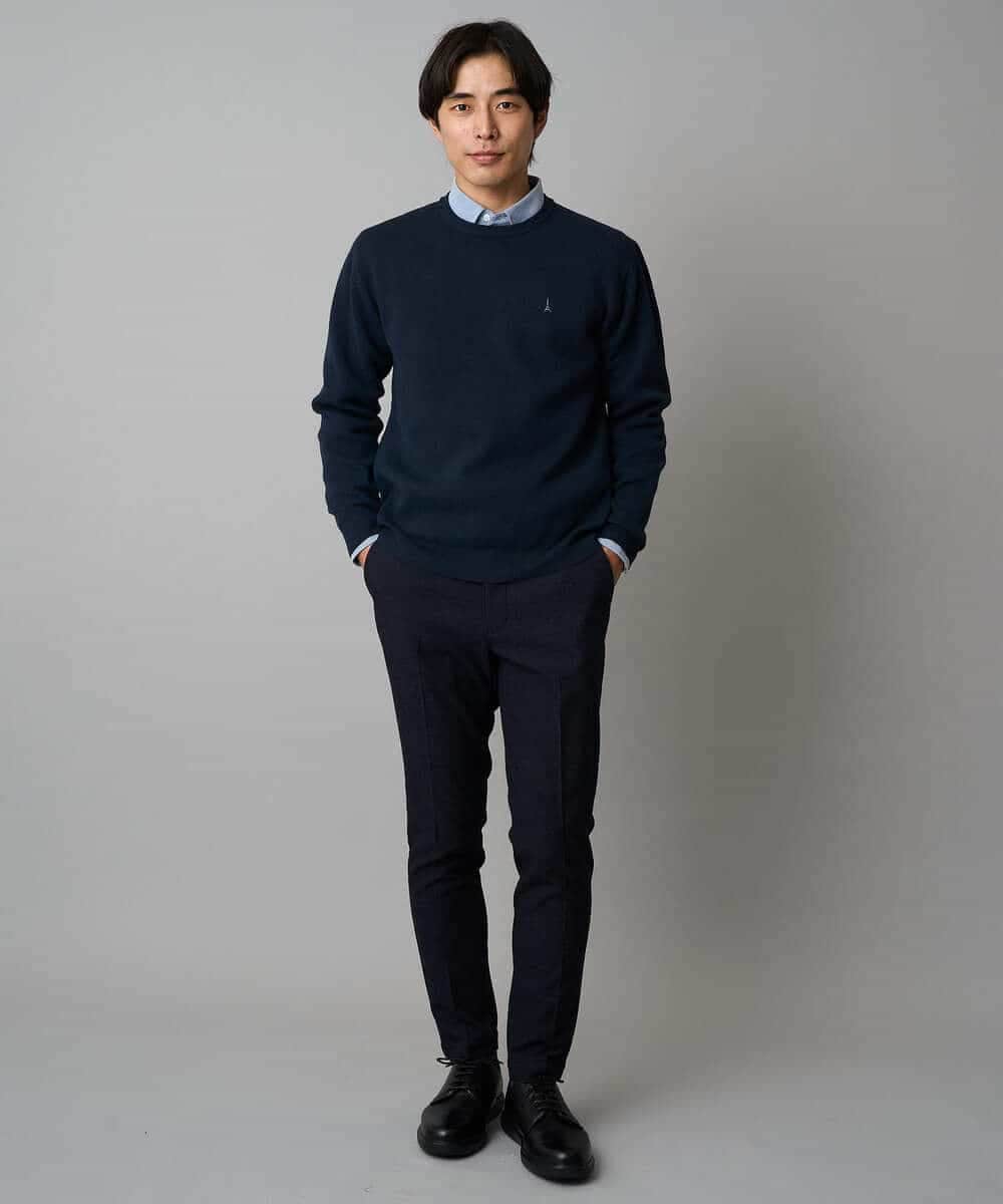 KHFAD40049 a.v.v MEN(アー・ヴェ・ヴェ) 【洗濯機で洗える】ジャカードクルーネックニット ラベンダー