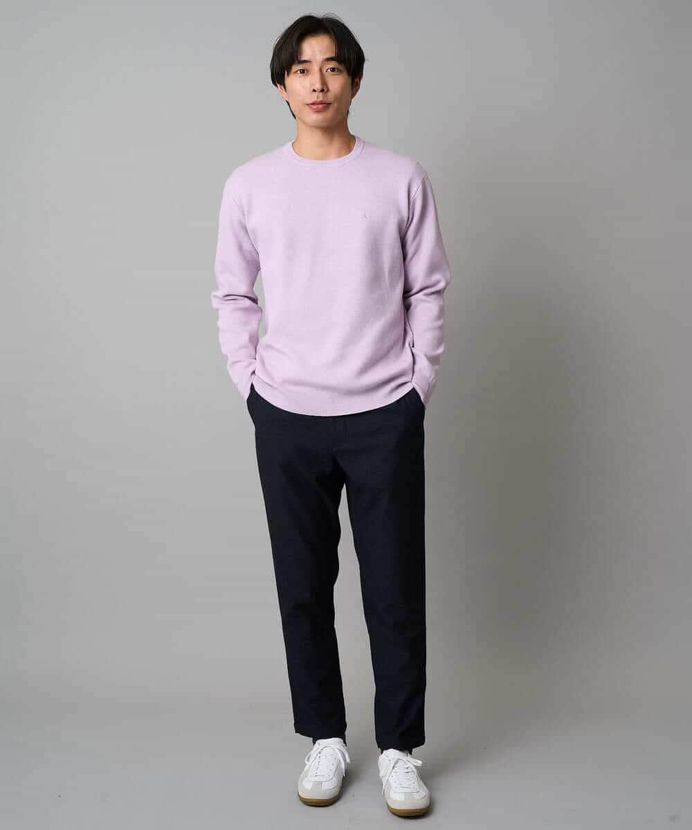 KHFAD40049 a.v.v MEN(アー・ヴェ・ヴェ) 【洗濯機で洗える】ジャカードクルーネックニット ラベンダー