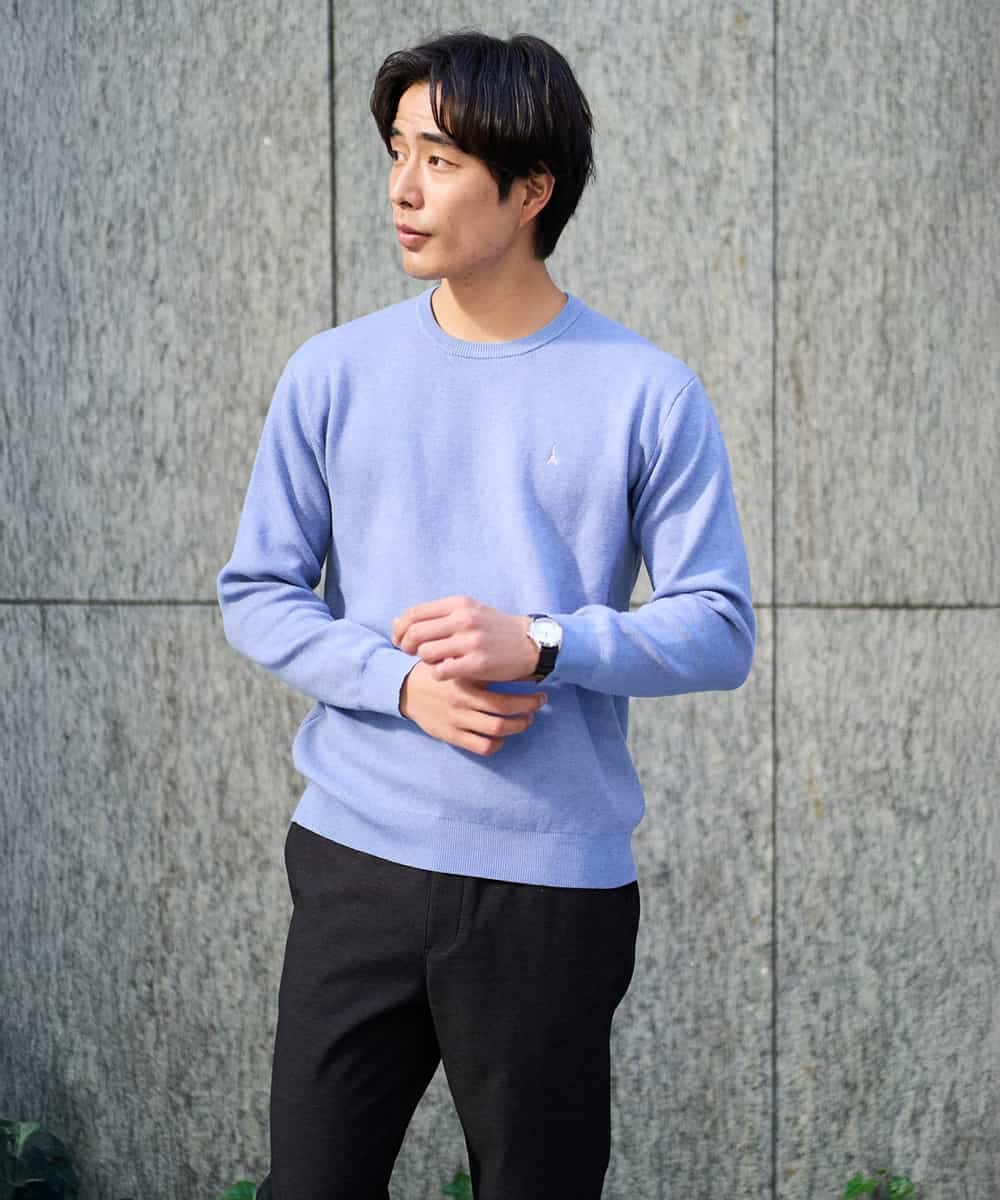 KHFAD40049 a.v.v MEN(アー・ヴェ・ヴェ) 【洗濯機で洗える】ジャカードクルーネックニット ラベンダー