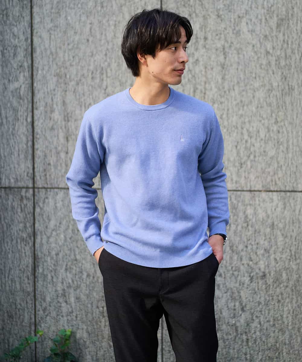 KHFAD40049 a.v.v MEN(アー・ヴェ・ヴェ) 【洗濯機で洗える】ジャカードクルーネックニット ラベンダー