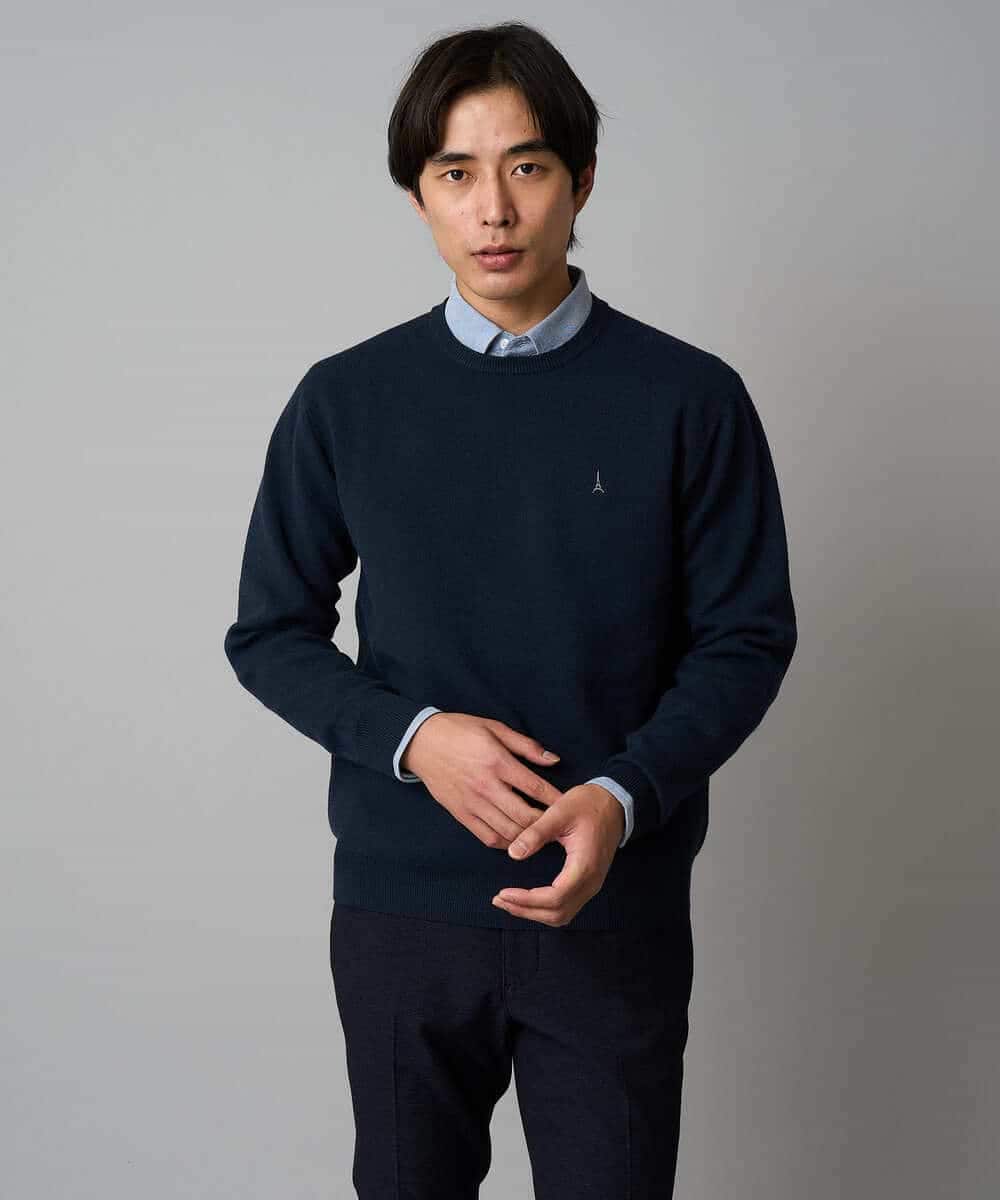 KHFAD40049 a.v.v MEN(アー・ヴェ・ヴェ) 【洗濯機で洗える】ジャカードクルーネックニット ラベンダー