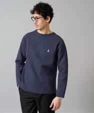 KHFAD60049 a.v.v MEN(アー・ヴェ・ヴェ) 【洗濯機で洗える】ワンポイント刺繍ボートネックニット ネイビー