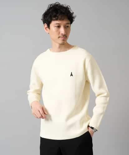 KHFAD60049 a.v.v MEN 【洗濯機で洗える】ワンポイント刺繍ボートネックニット