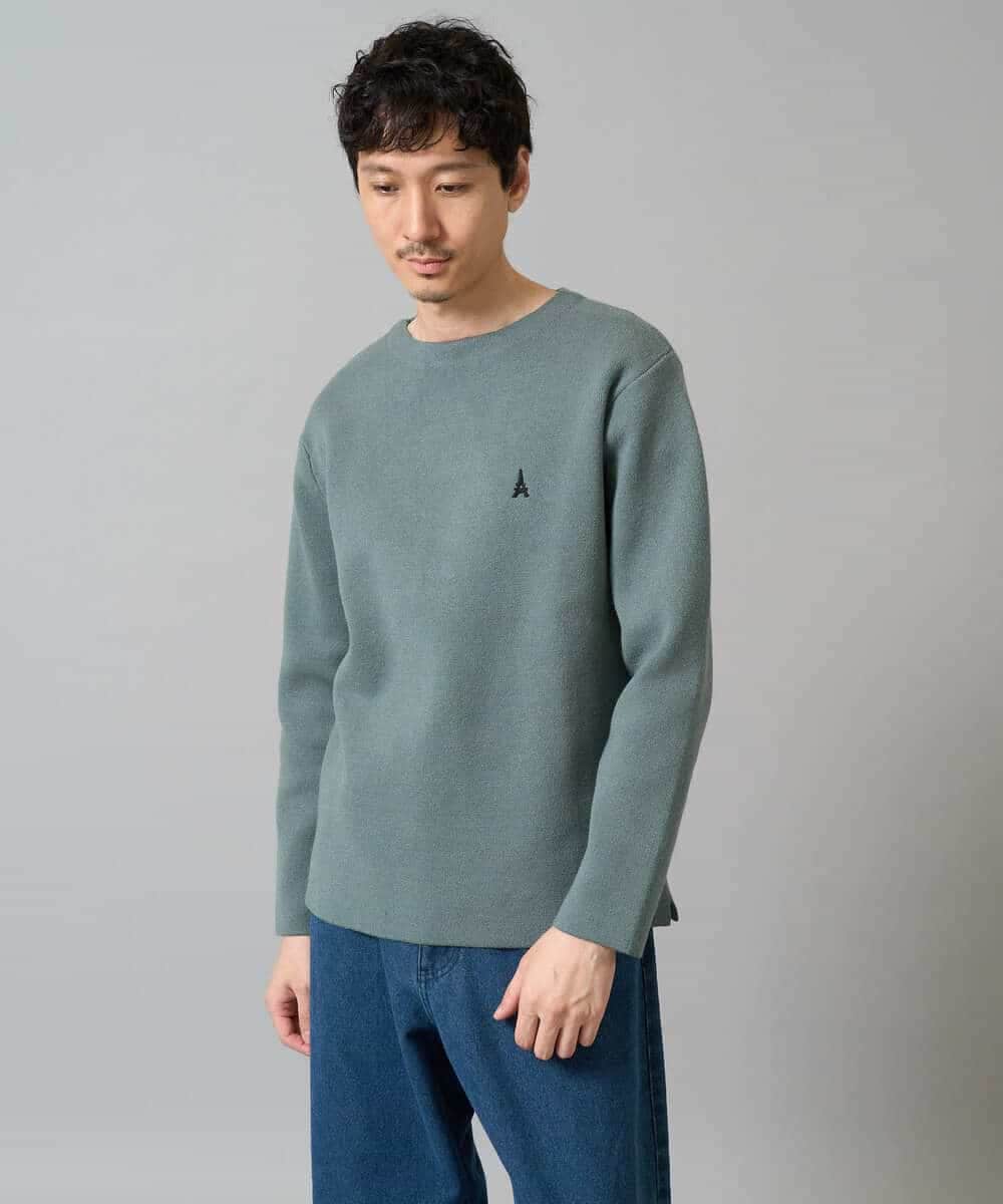 KHFAD60049 a.v.v MEN(アー・ヴェ・ヴェ) 【洗濯機で洗える】ワンポイント刺繍ボートネックニット アイボリー