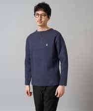 KHFAD60049 a.v.v MEN(アー・ヴェ・ヴェ) 【洗濯機で洗える】ワンポイント刺繍ボートネックニット アイボリー