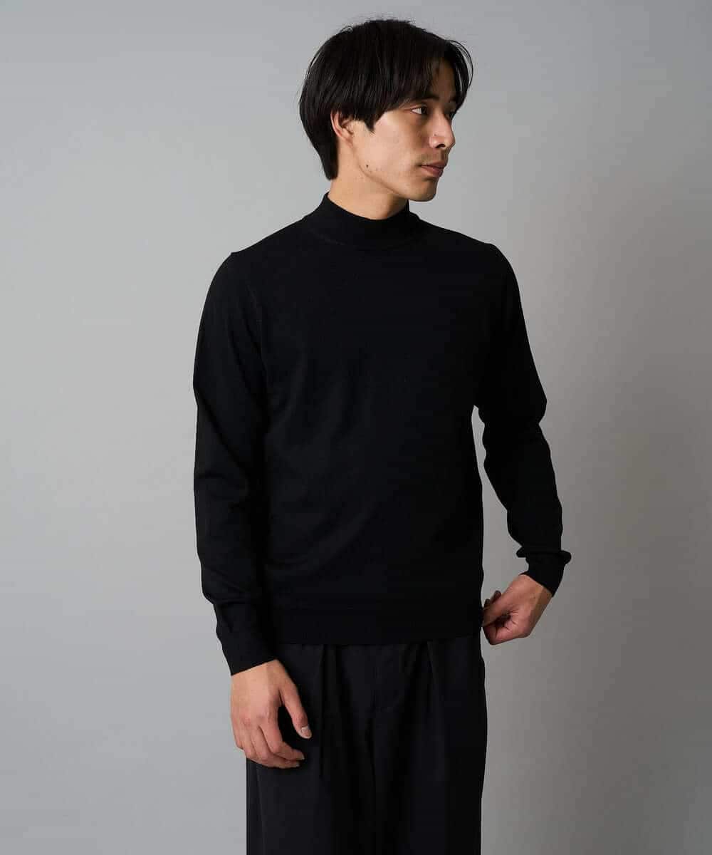 KHFAD70059 a.v.v MEN(アー・ヴェ・ヴェ) 【洗える】14ゲージスマートモックネックニット〈ON/OFF SERIES〉 ブラック