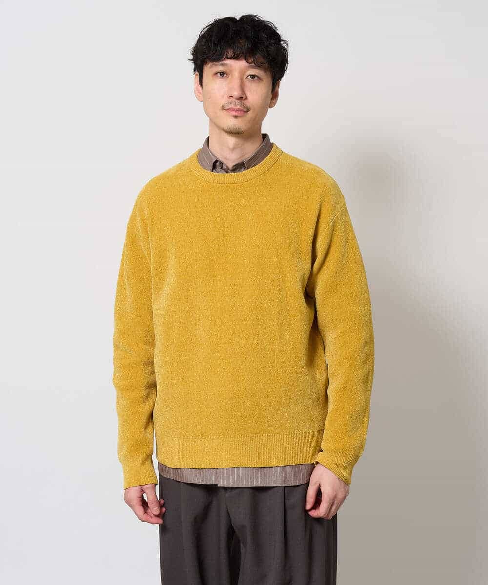 KHFAG02059 a.v.v MEN(アー・ヴェ・ヴェ) 【洗濯機で洗える】モールバックボーダークルーネックニット イエロー
