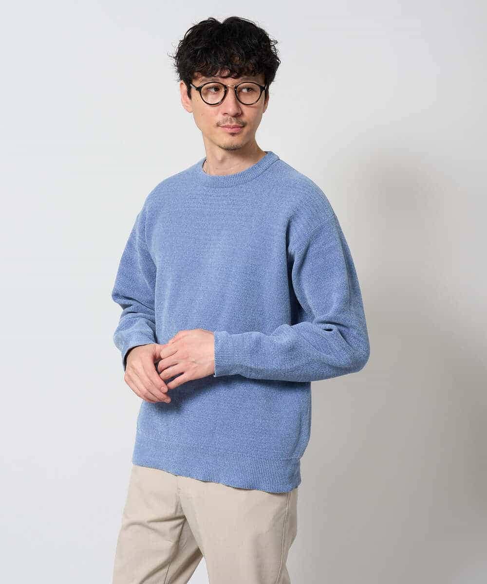 KHFAG02059 a.v.v MEN(アー・ヴェ・ヴェ) 【洗濯機で洗える】モールバックボーダークルーネックニット ライトブルー