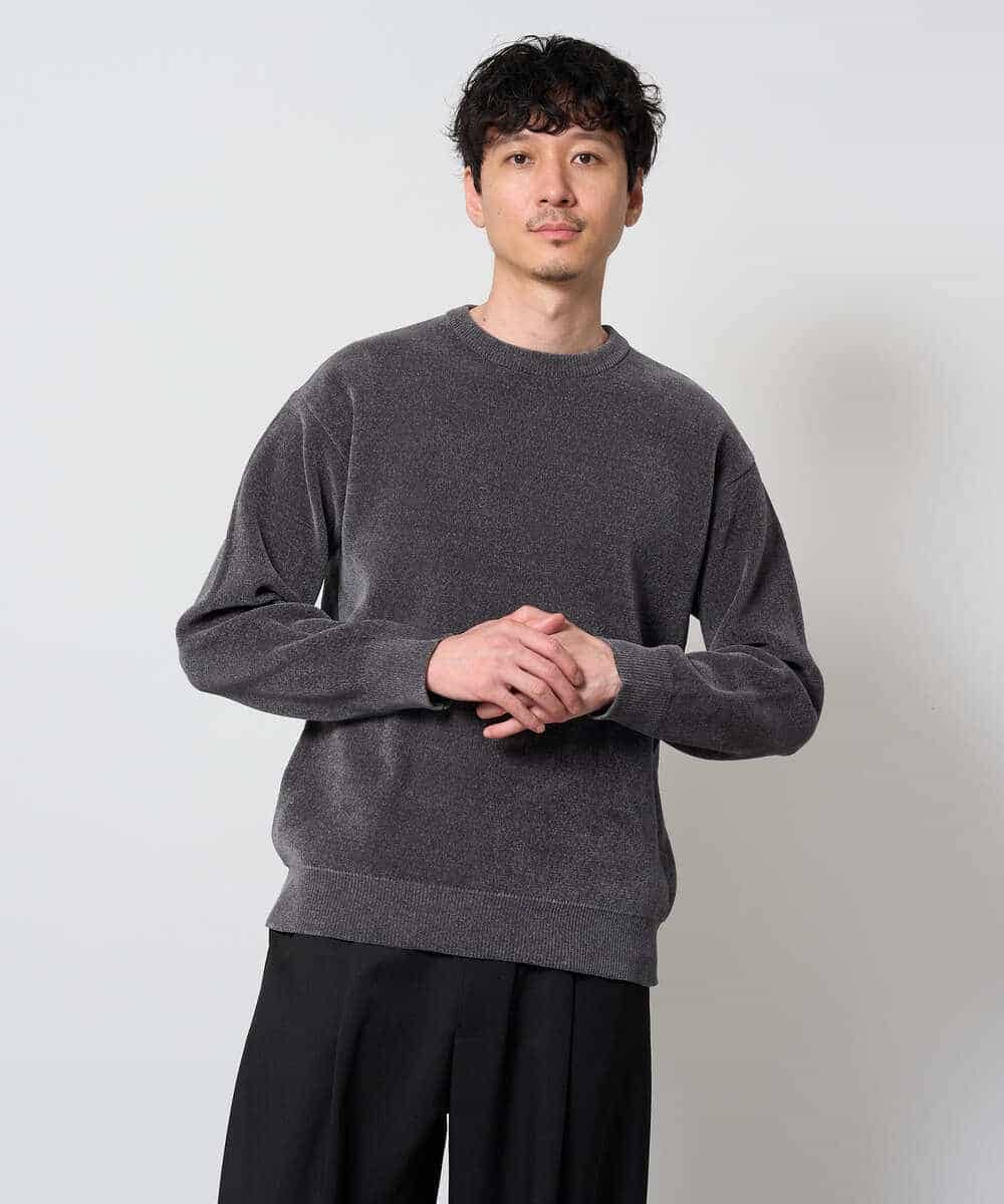 KHFAG02059 a.v.v MEN(アー・ヴェ・ヴェ) 【洗濯機で洗える】モールバックボーダークルーネックニット ダークグレー