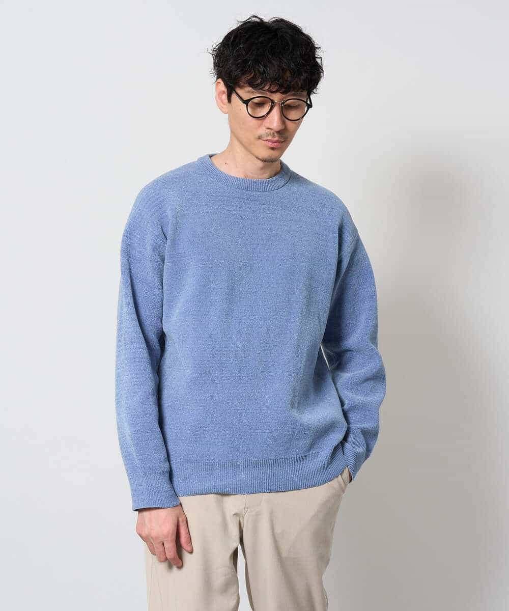 KHFAG02059 a.v.v MEN(アー・ヴェ・ヴェ) 【洗濯機で洗える】モールバックボーダークルーネックニット ダークグレー
