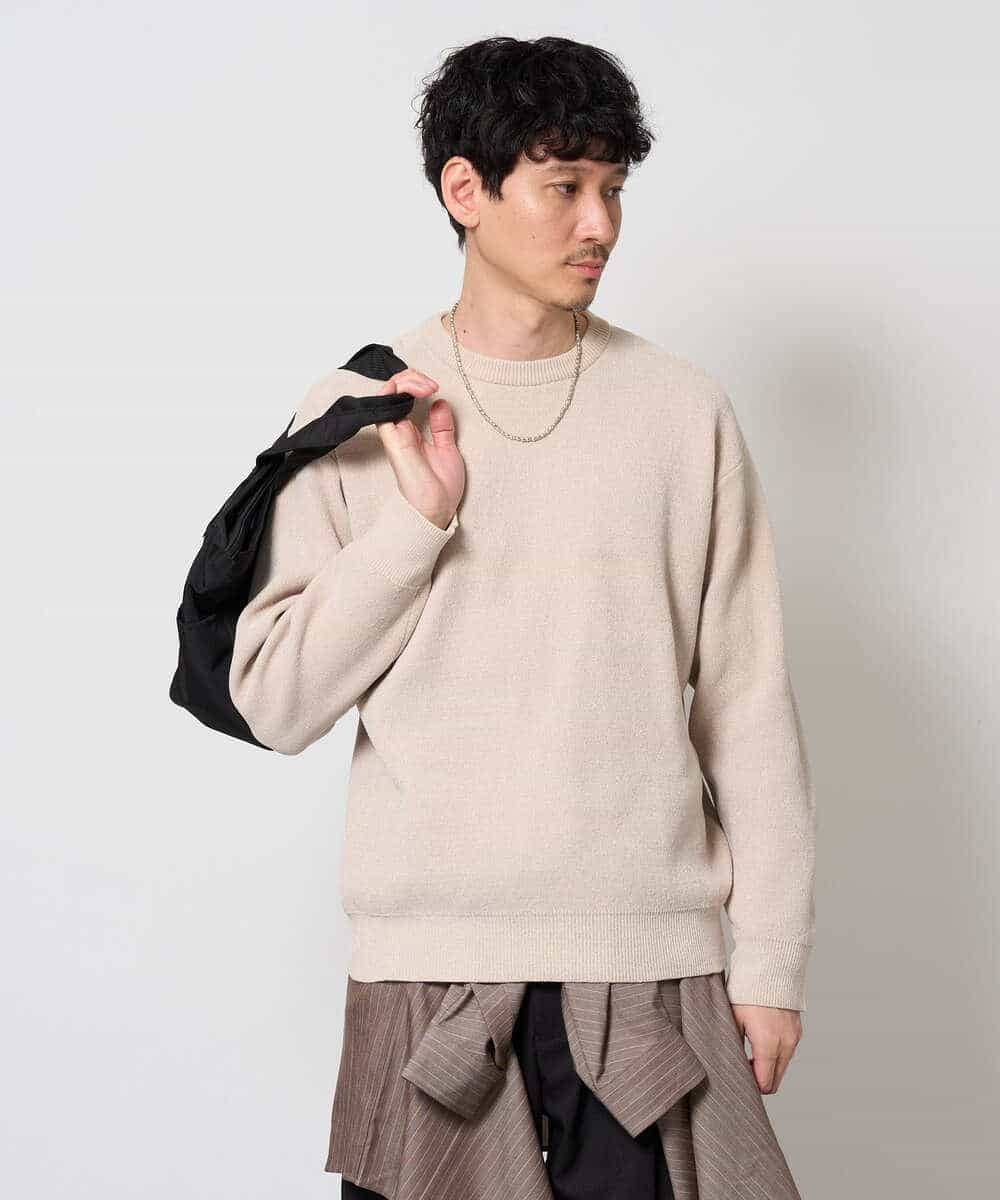 KHFAG02059 a.v.v MEN(アー・ヴェ・ヴェ) 【洗濯機で洗える】モールバックボーダークルーネックニット ダークグレー