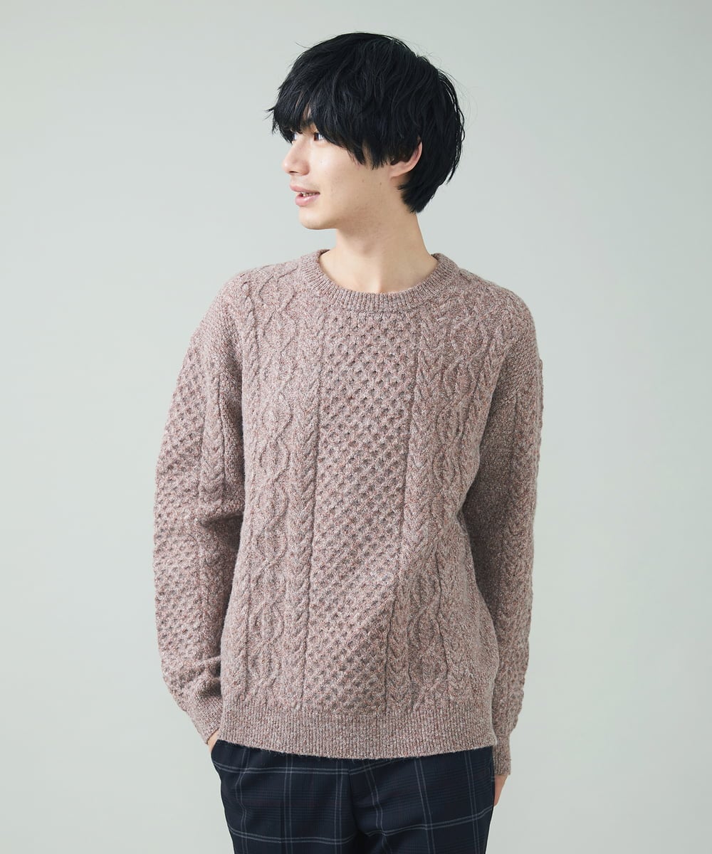 HAND KNIT ハンドニット ジェイクルー J.Crew ケーブル編み Vネック フィッシャーマン アランニットセーター レディースXL /eaa335128