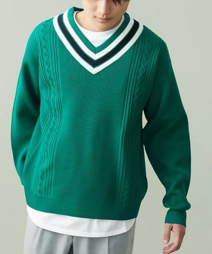 KHFAS07079 a.v.v MEN レイヤードカットソー付きチルデンニット