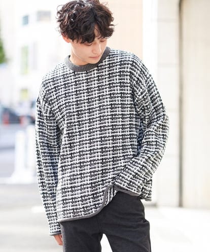 KHFAV34079 a.v.v MEN ツイード柄ワイドシルエットクルーニット