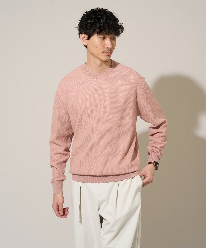 KHFED20059 a.v.v MEN 【洗濯機で洗える】タックメッシュクルーネックニット