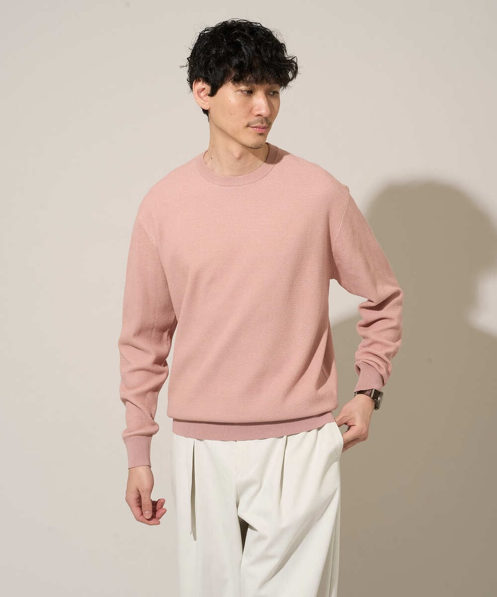 KHFED20059 a.v.v MEN(アー・ヴェ・ヴェ) 【洗濯機で洗える】タックメッシュクルーネックニット ピンク