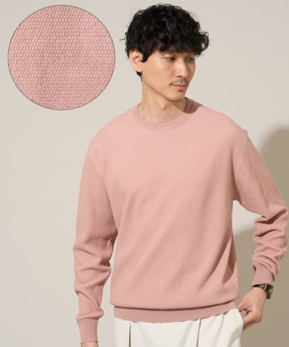 KHFED20059 a.v.v MEN 軽やかに着れる春夏ニット　【洗濯機で洗える】タックメッシュクルーネックニット