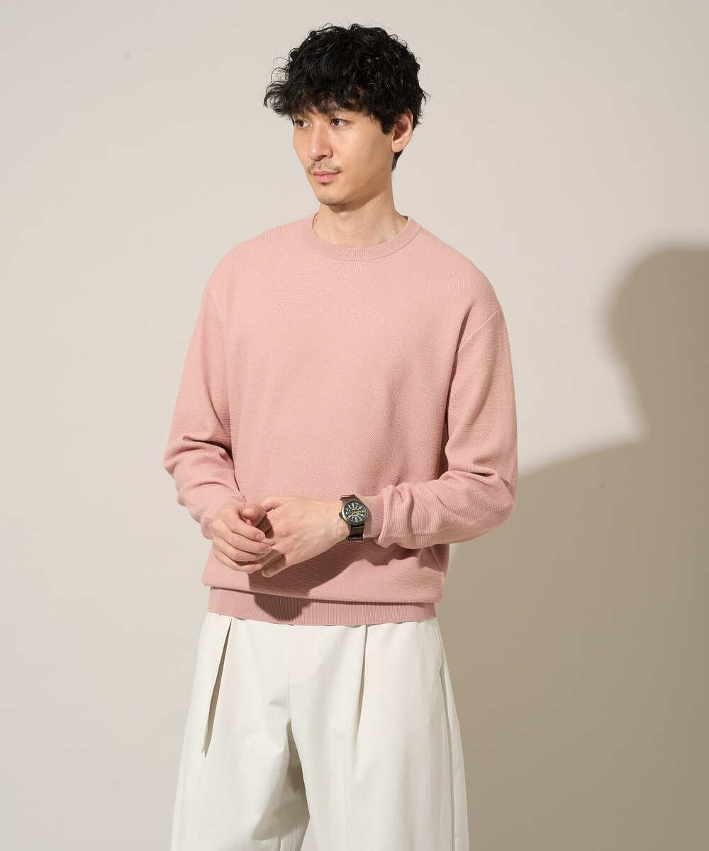 KHFED20059 a.v.v MEN(アー・ヴェ・ヴェ) 【洗濯機で洗える】タックメッシュクルーネックニット ホワイト