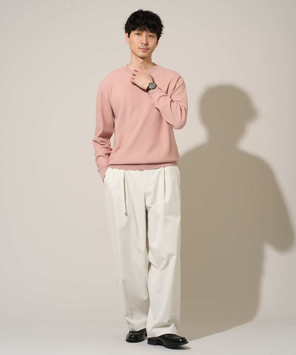 KHFED20059 a.v.v MEN(アー・ヴェ・ヴェ) 【洗濯機で洗える】タックメッシュクルーネックニット ホワイト