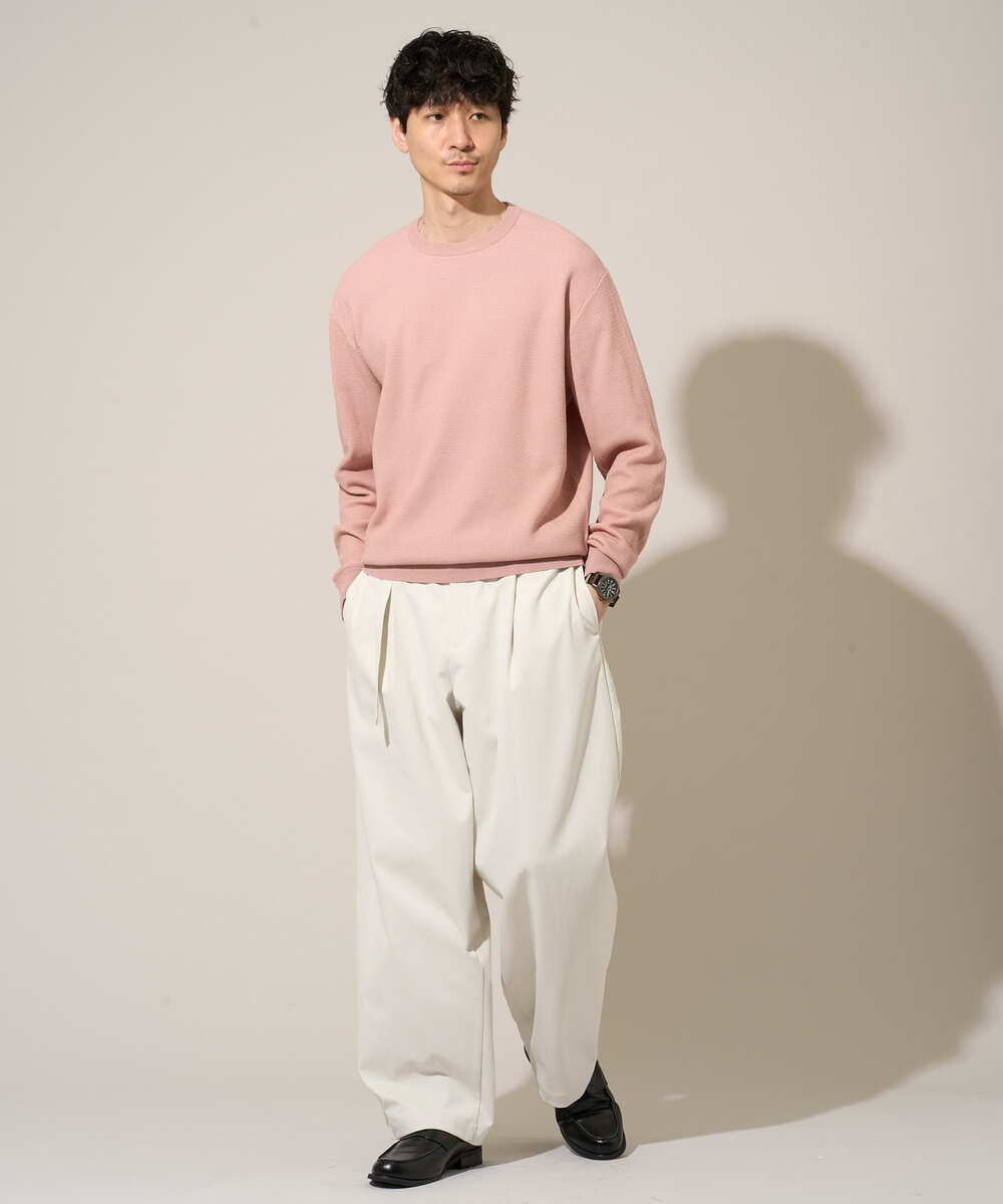 KHFED20059 a.v.v MEN(アー・ヴェ・ヴェ) 【洗濯機で洗える】タックメッシュクルーネックニット ホワイト