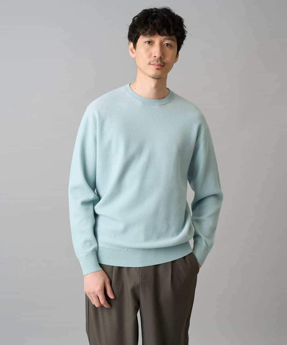 KHFED20059 a.v.v MEN(アー・ヴェ・ヴェ) 【洗濯機で洗える】タックメッシュクルーネックニット グリーン