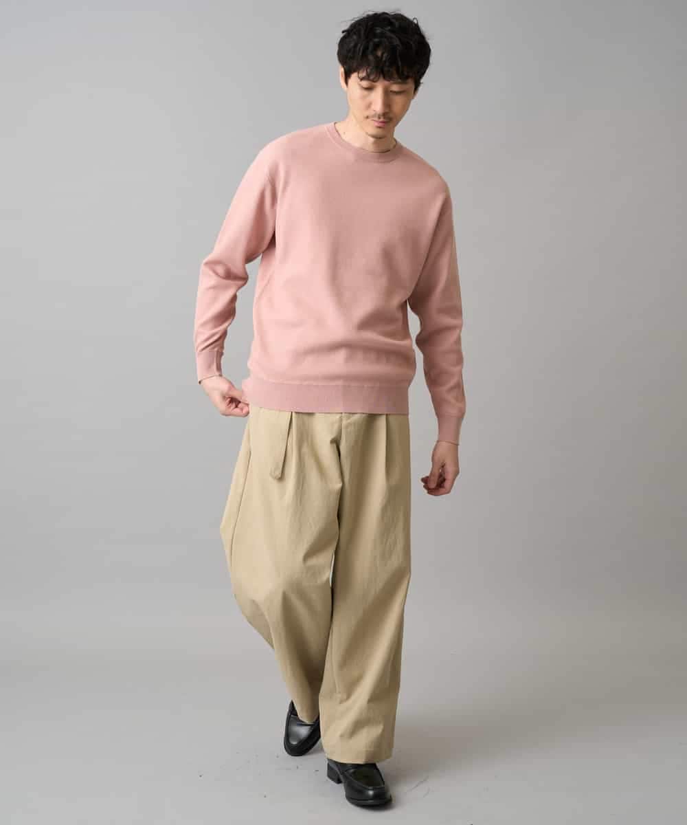 KHFED20059 a.v.v MEN(アー・ヴェ・ヴェ) 【洗濯機で洗える】タックメッシュクルーネックニット ホワイト