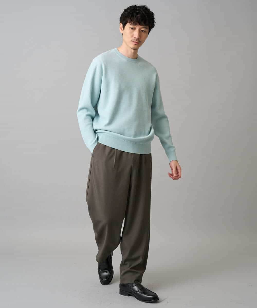 KHFED20059 a.v.v MEN(アー・ヴェ・ヴェ) 【洗濯機で洗える】タックメッシュクルーネックニット ホワイト