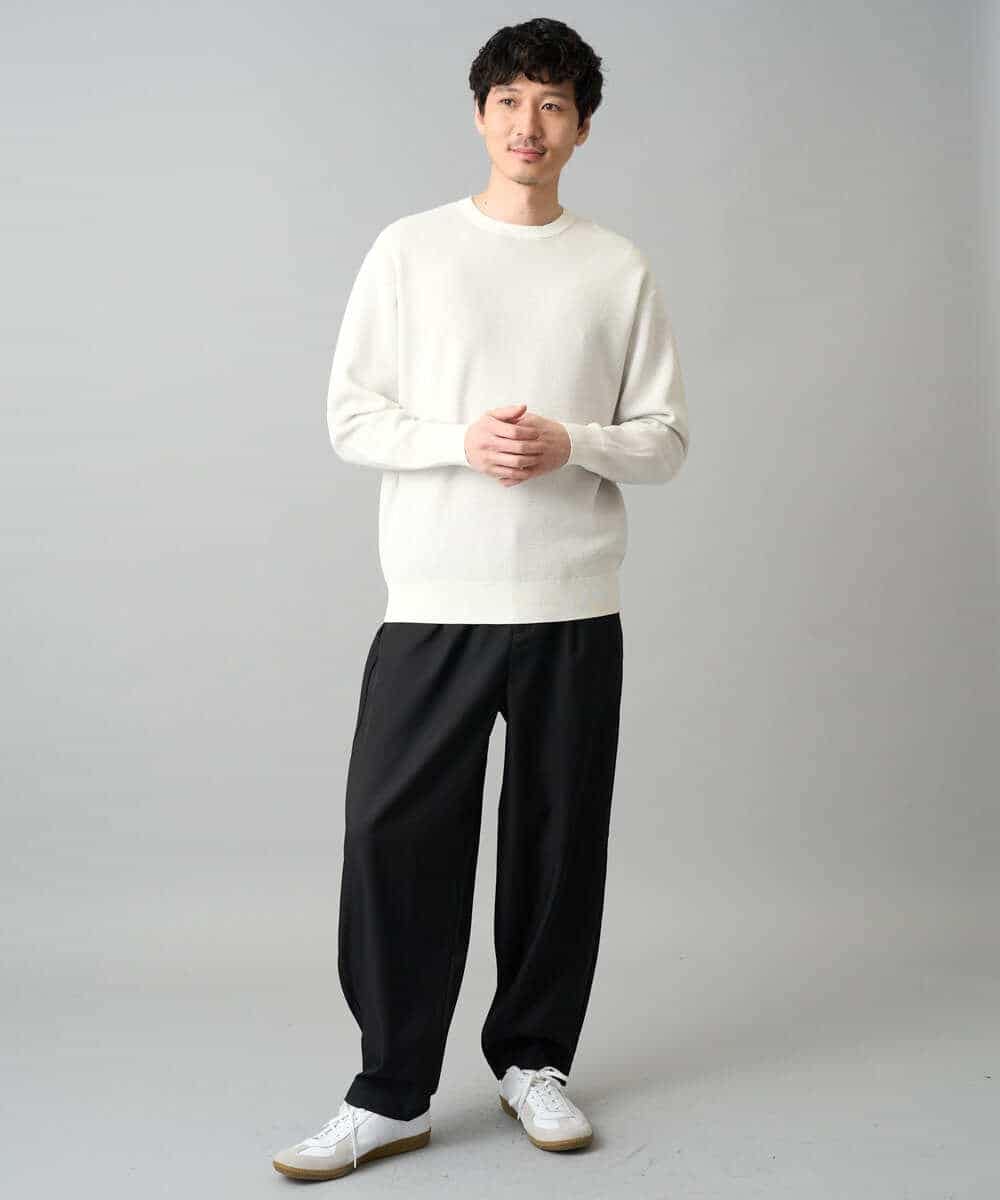 KHFED20059 a.v.v MEN(アー・ヴェ・ヴェ) 【洗濯機で洗える】タックメッシュクルーネックニット ホワイト