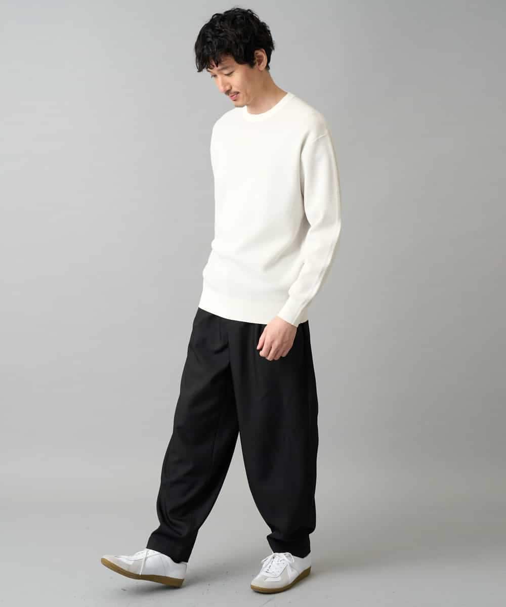 KHFED20059 a.v.v MEN(アー・ヴェ・ヴェ) 【洗濯機で洗える】タックメッシュクルーネックニット ホワイト