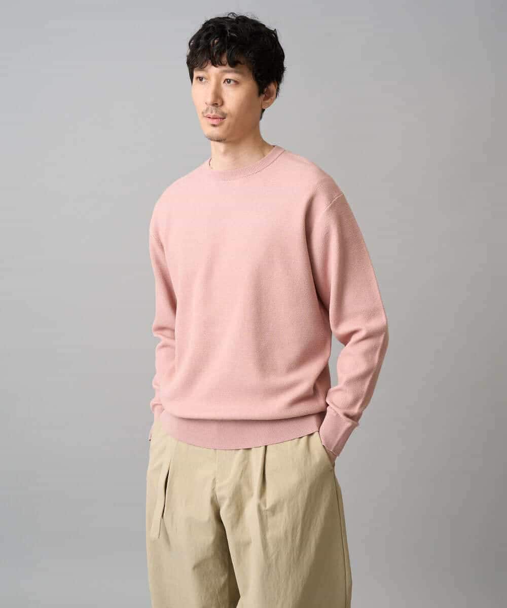 KHFED20059 a.v.v MEN(アー・ヴェ・ヴェ) 【洗濯機で洗える】タックメッシュクルーネックニット ホワイト