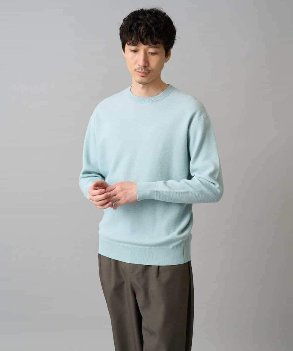 KHFED20059 a.v.v MEN(アー・ヴェ・ヴェ) 【洗濯機で洗える】タックメッシュクルーネックニット ホワイト