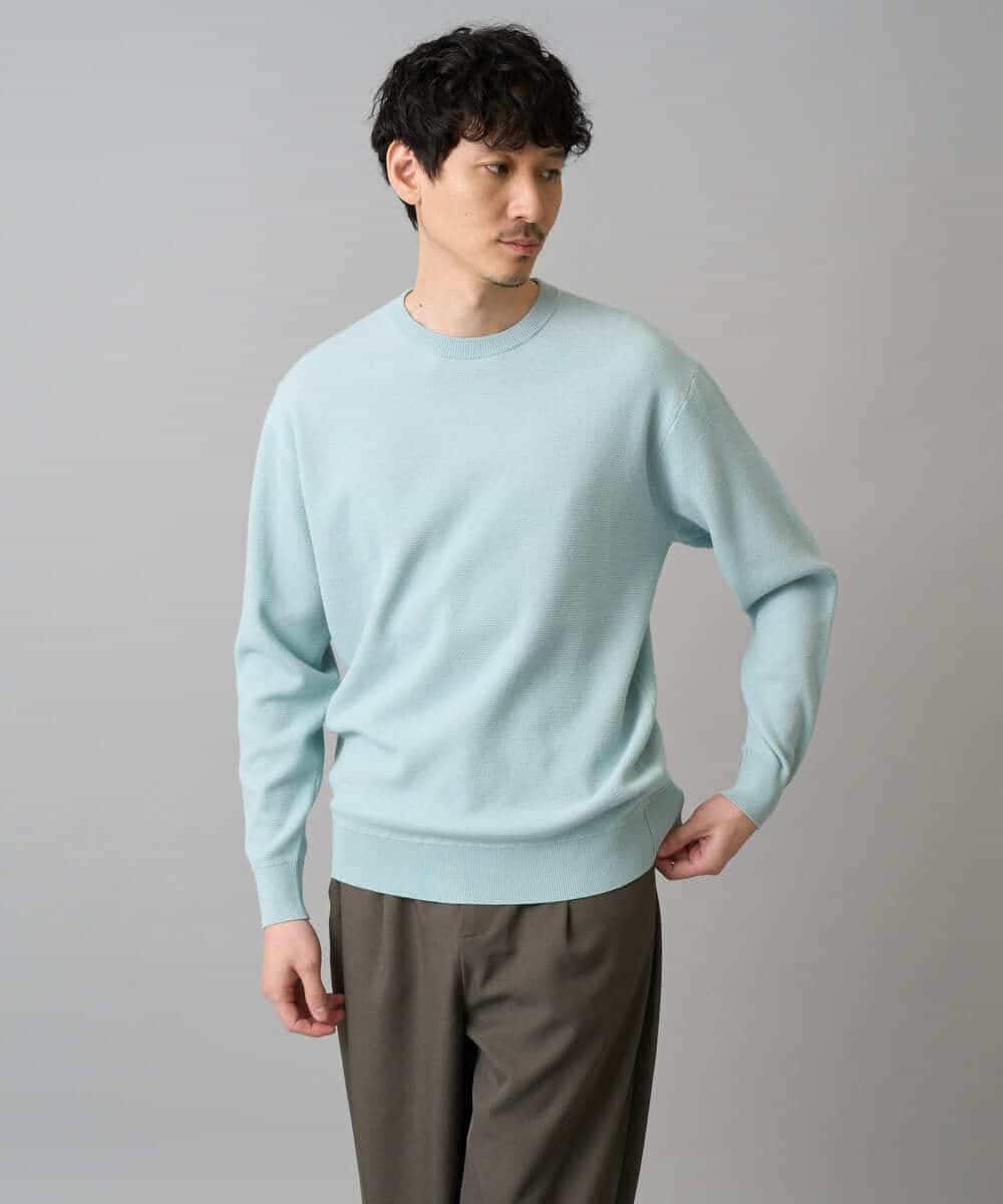 KHFED20059 a.v.v MEN(アー・ヴェ・ヴェ) 【洗濯機で洗える】タックメッシュクルーネックニット ホワイト