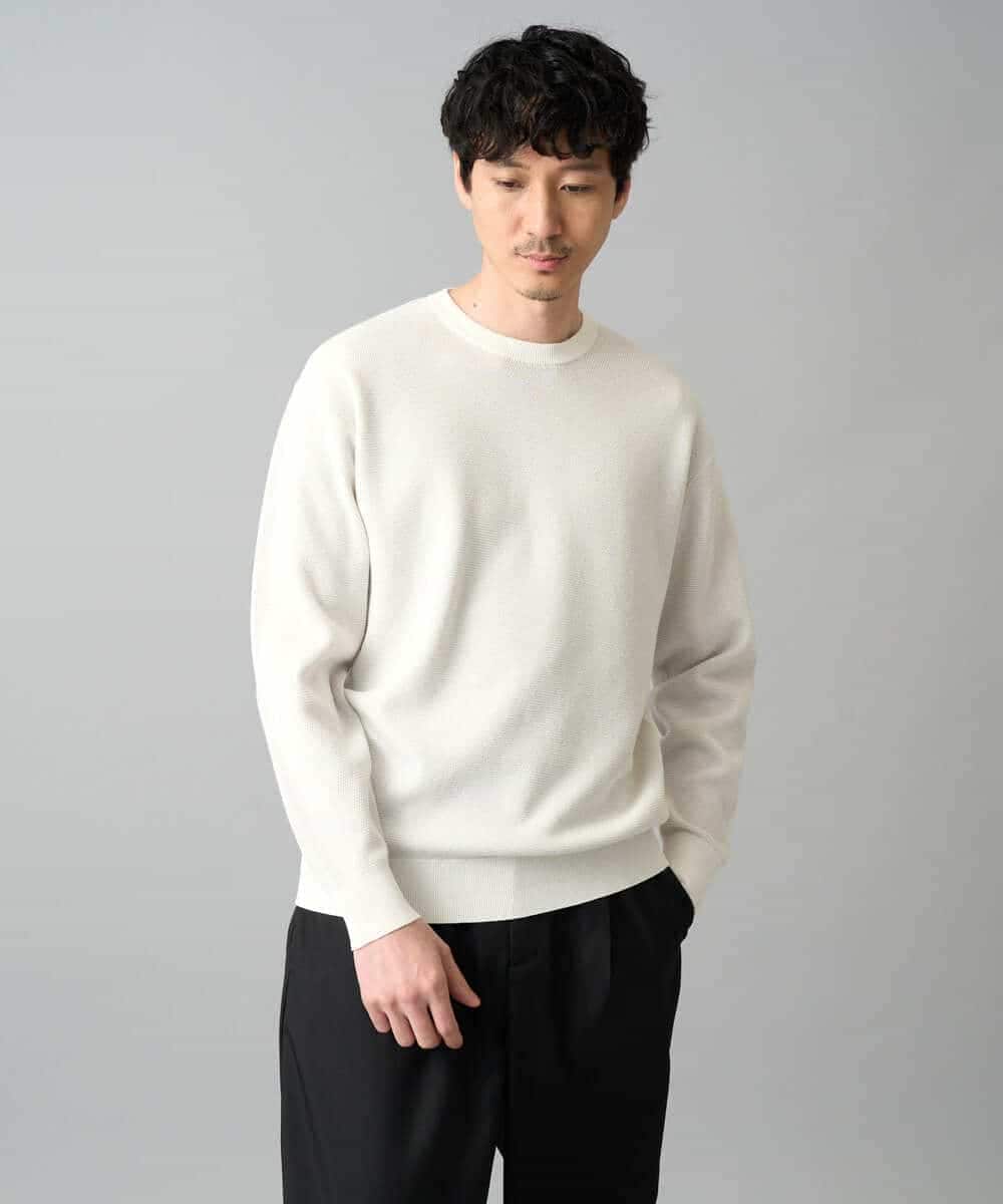 KHFED20059 a.v.v MEN(アー・ヴェ・ヴェ) 【洗濯機で洗える】タックメッシュクルーネックニット ホワイト