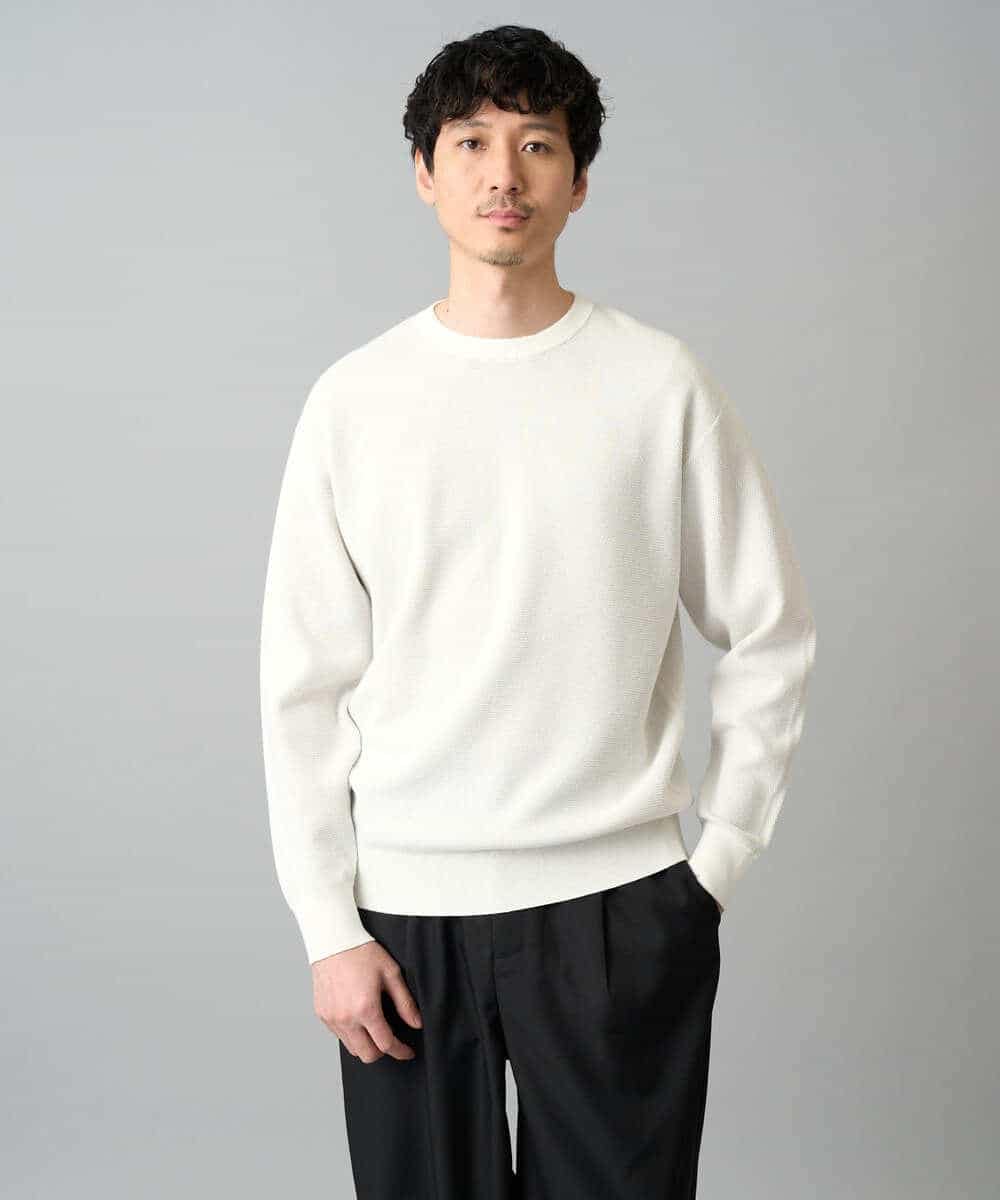 KHFED20059 a.v.v MEN(アー・ヴェ・ヴェ) 【洗濯機で洗える】タックメッシュクルーネックニット ホワイト