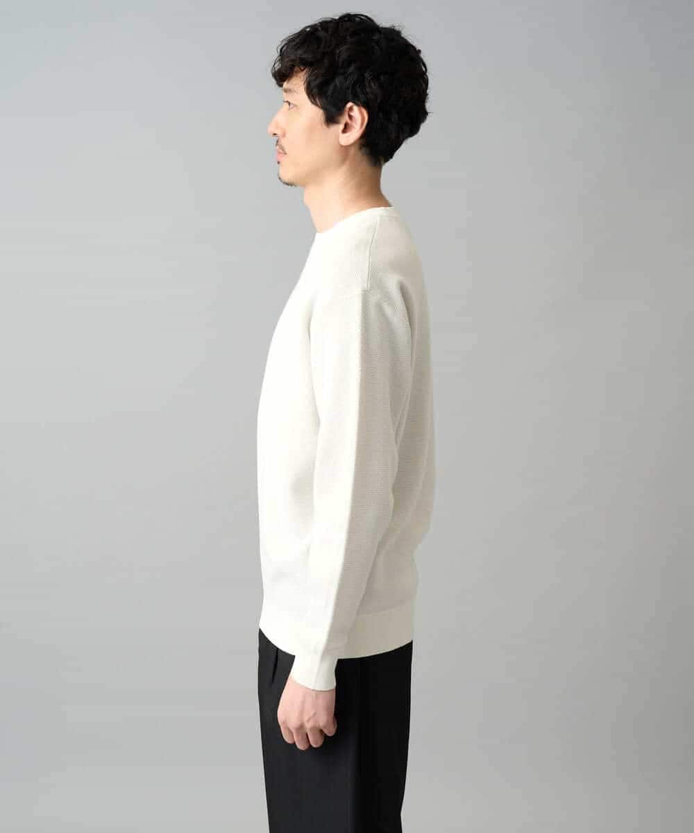 KHFED20059 a.v.v MEN(アー・ヴェ・ヴェ) 【洗濯機で洗える】タックメッシュクルーネックニット ホワイト